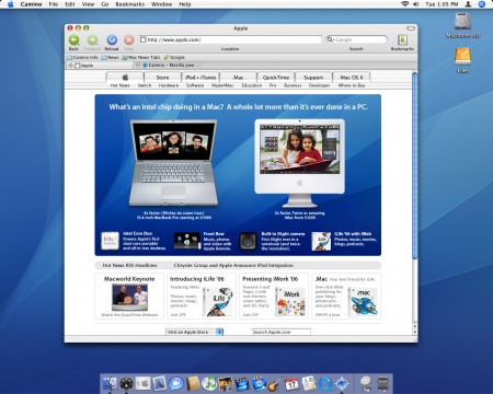 Capture de Camino 1.0 sur le bureau Mac OS X