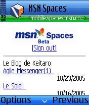 Capture de la version Mobile d'MSN Space sur le Nokia 6680.
