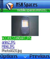 Capture de la version Mobile d'MSN Space sur le Nokia 6680.