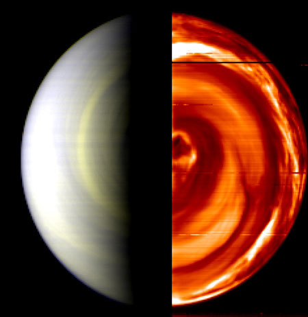 Image en fausses couleurs du pôle sud de Venus.