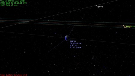 la Terre vu de la Lune dans Solar System Simulator.