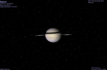 Saturne vu de Cassini dans Celestia.