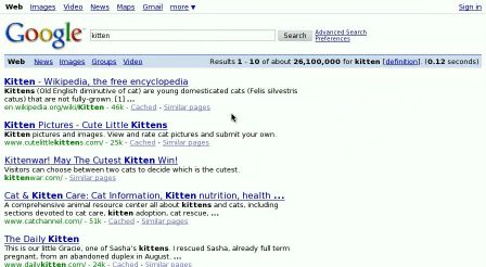 Google kitten's search results